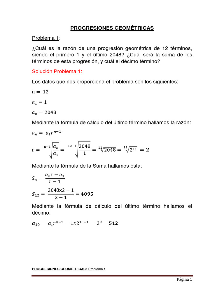 Solucion Progresiones Geomc3a9tricas 1 | PDF