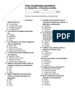 Evaluación Coordenadas Geográficas Historia, Geografía y Ciencias Sociales