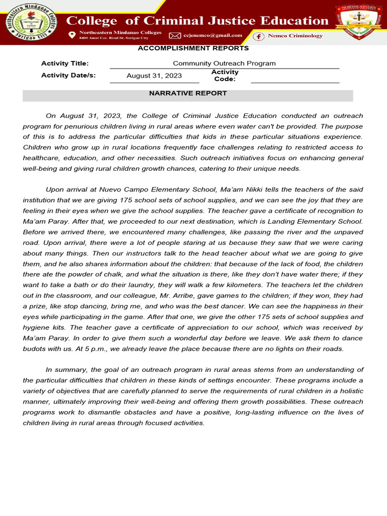 Community Outreach for Rural Children | PDF