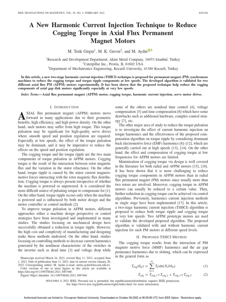 Harmonic Current Injection for AFPM Motors | PDF | Electric Motor ...