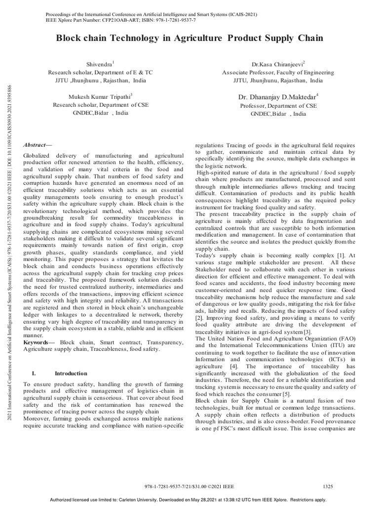 Blockchain in Agricultural Supply Chain | PDF | Applied Mathematics