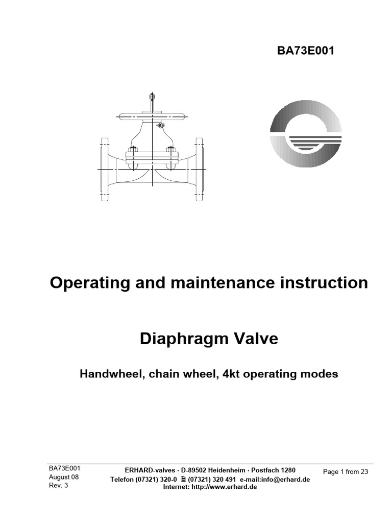 OI ERHARD Diaphragm Valves DN15 300 Manually Operated EN PDF Valve