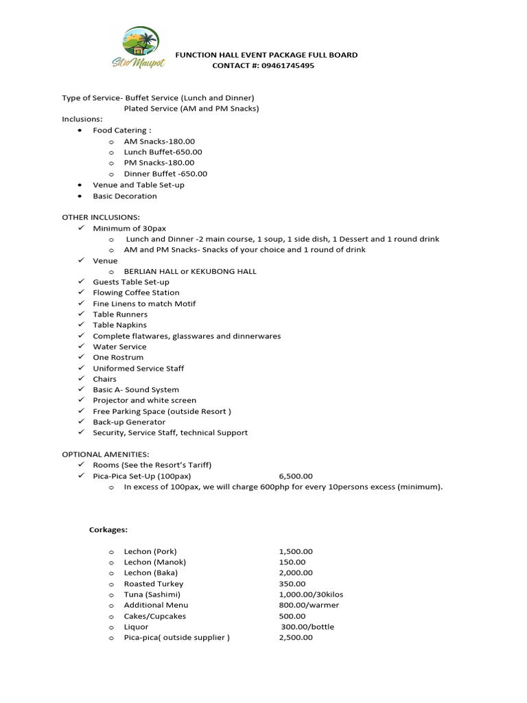 Full Board Package PDF Tableware Buffet