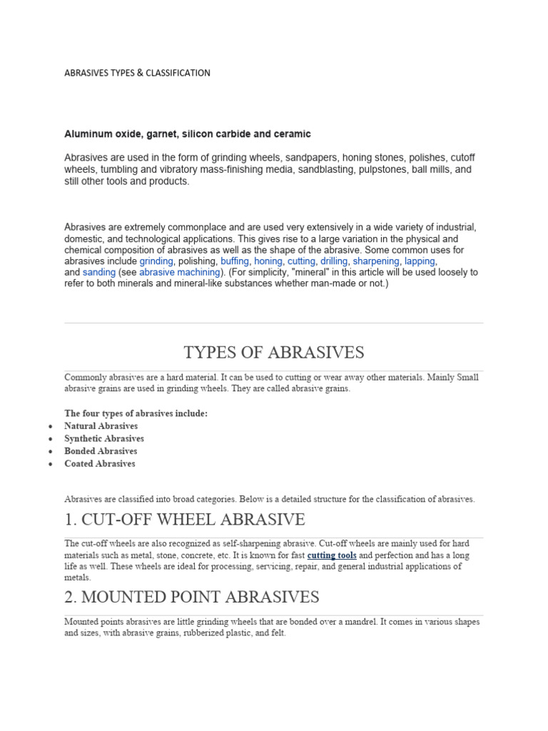 Types and Classification of Abrasives | PDF | Abrasive | Grinding ...