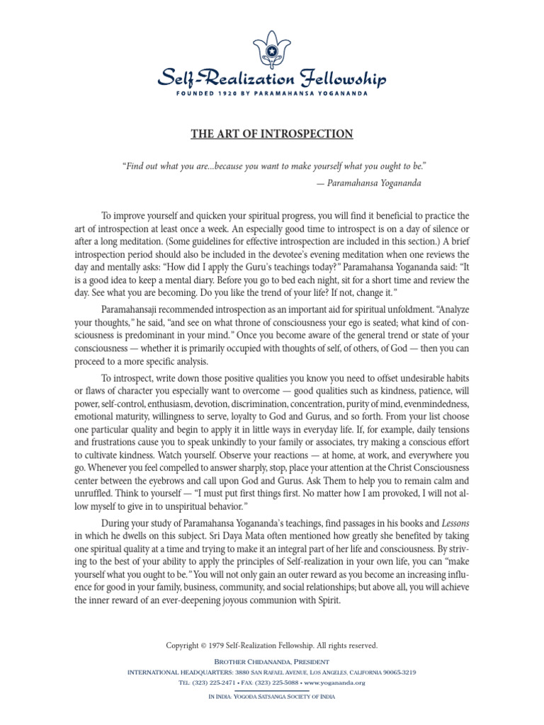 Art of Introspection - English | PDF | Meditation | Paramahansa Yogananda