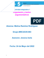 Argumento y Textos Argumentativos: Alumna: Melina Ramírez Rodríguez Grupo:M5C2G35-063 Asesora: Jessica Isela
