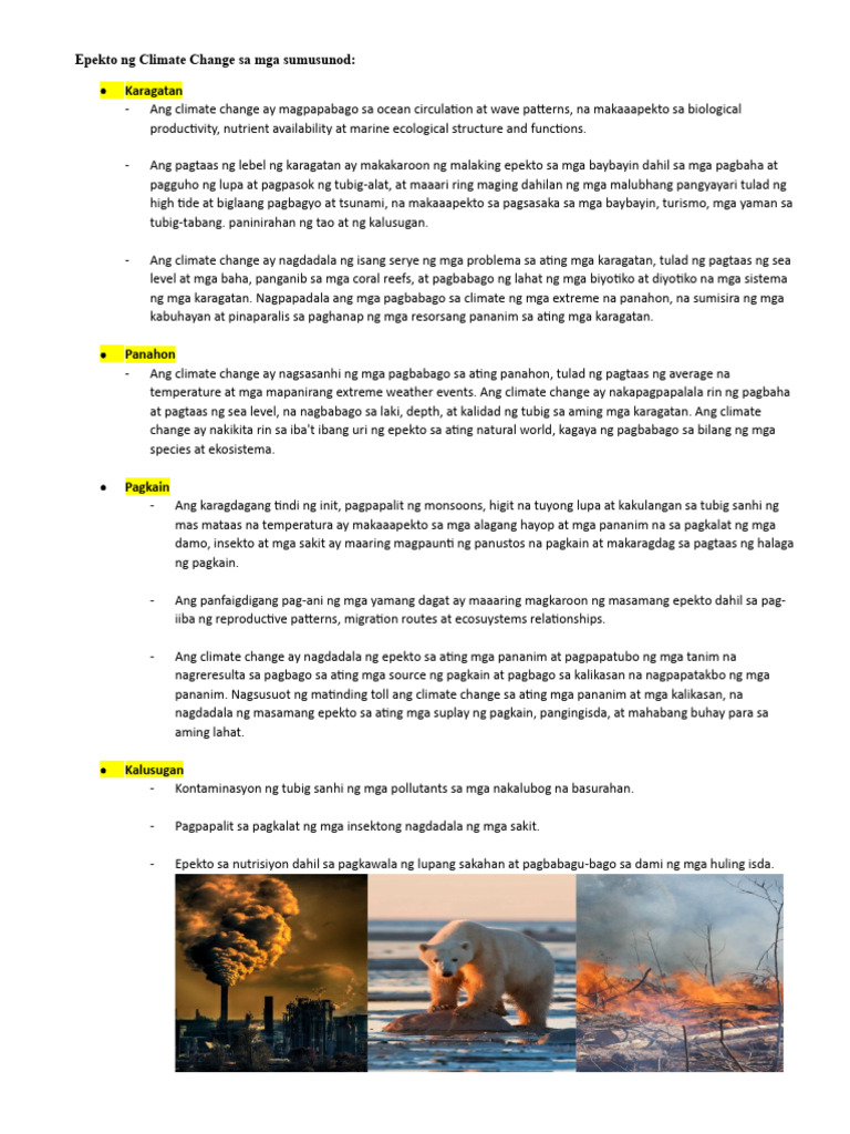 Epekto NG Climate Change Sa Mga Sumusunod | PDF