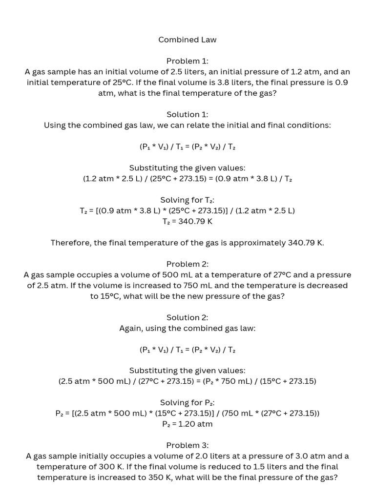 D. Combined Gas Law PDF Gases Litre