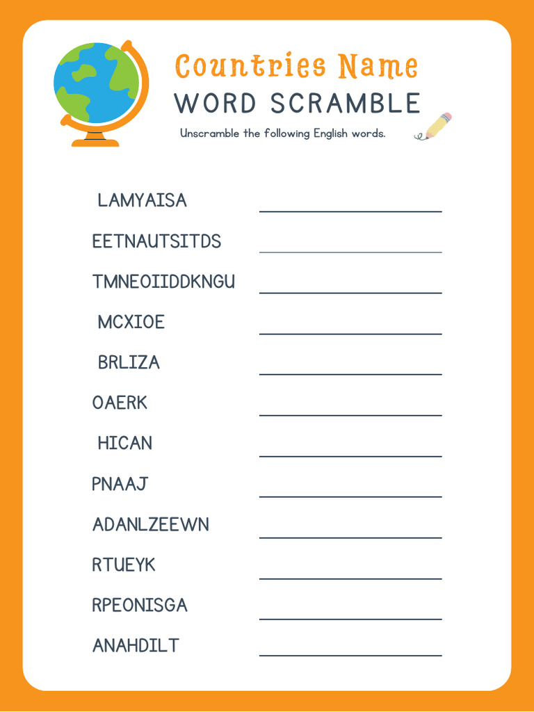 Word Scramble - Year 4 (Unit 1 - Countries Name) | PDF