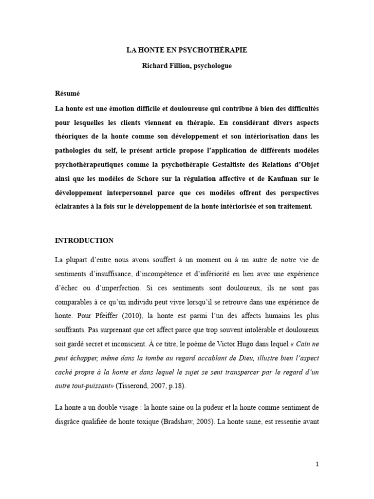 La Honte - 28 12.pages | PDF | Psychothérapie | Honte