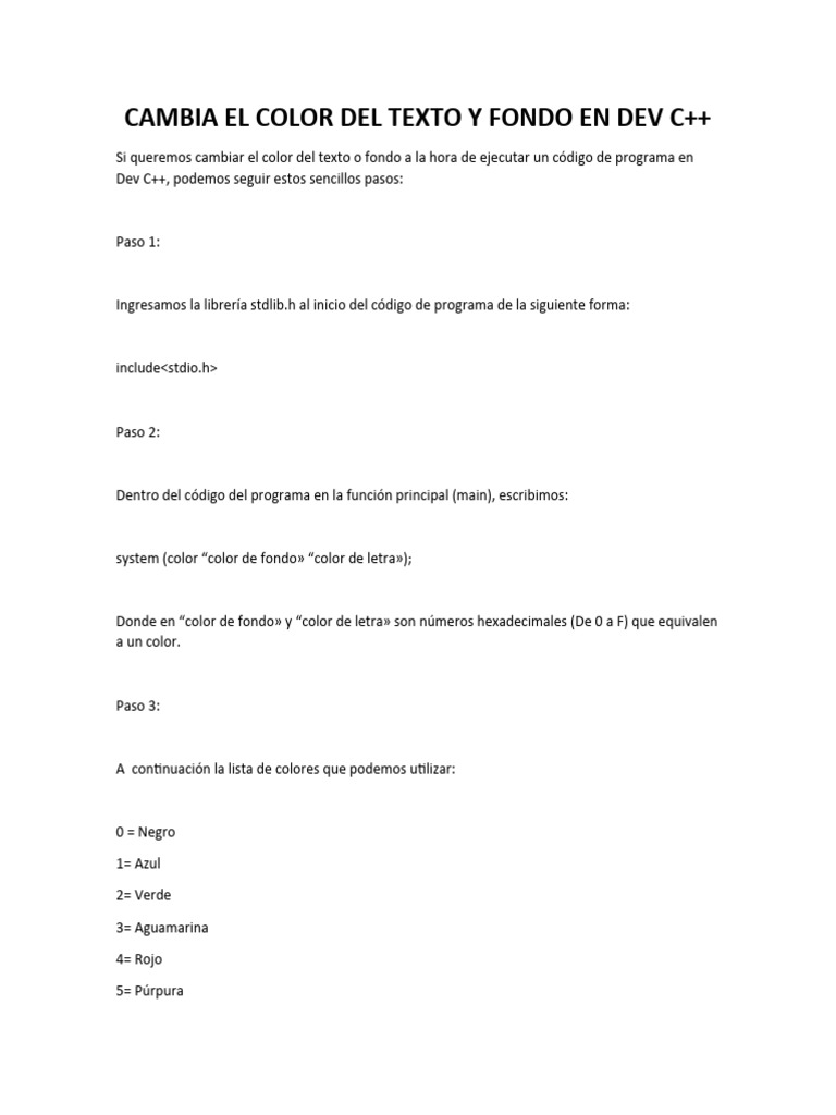 Cambiar colores en Dev C++ | PDF | Métodos y materiales de enseñanza ...
