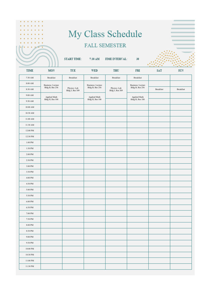 Class Schedule Template PDF