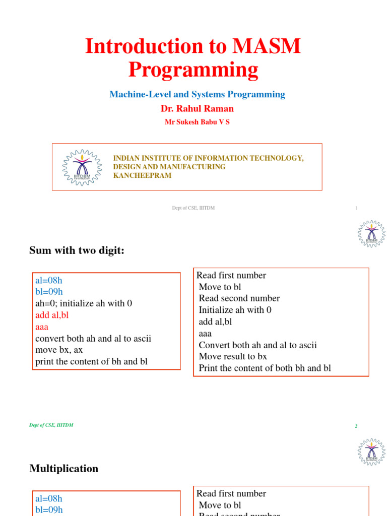 MASM Programming Basics and Examples | PDF