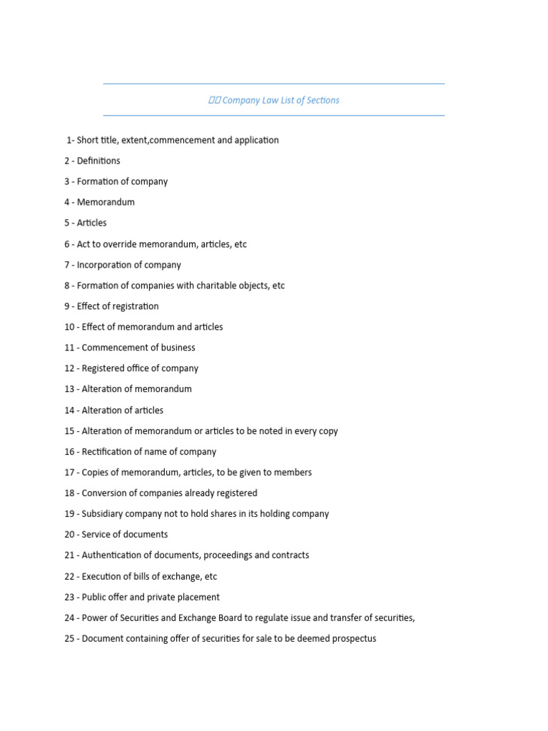  company law list of sections pdf securities finance stocks