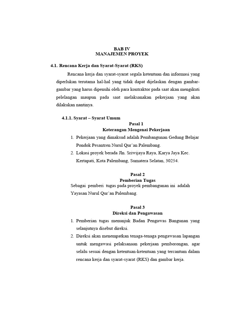 Bab Iv Manajemen Proyek RKS | PDF | Pengelolaan Keuangan & Uang