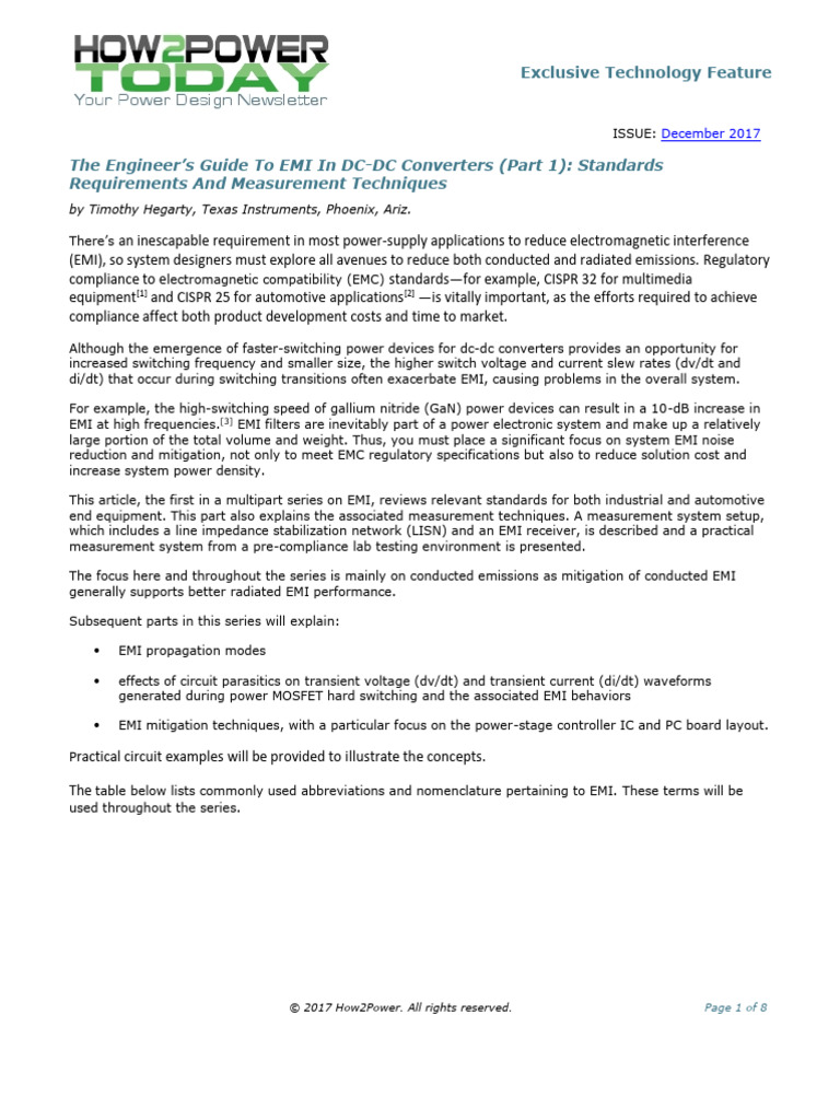 EMI Standards for DC-DC Converters | PDF | Electromagnetic Interference ...
