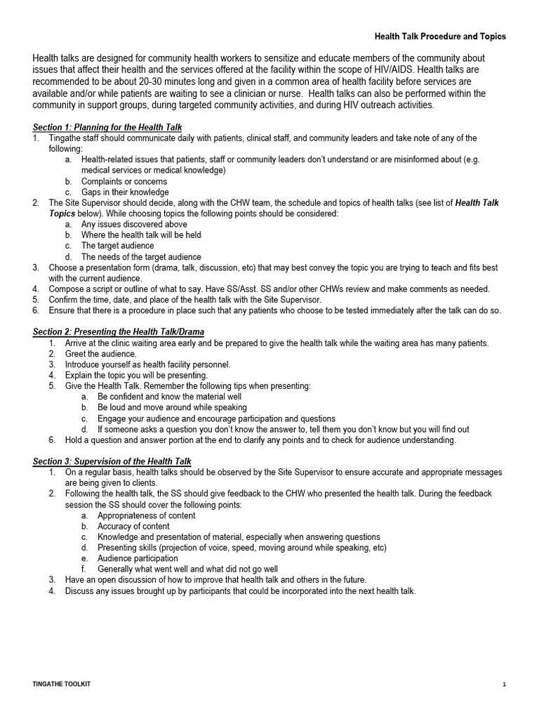 Health Talk Guidelines for HIV Education | PDF | Sexually Transmitted ...