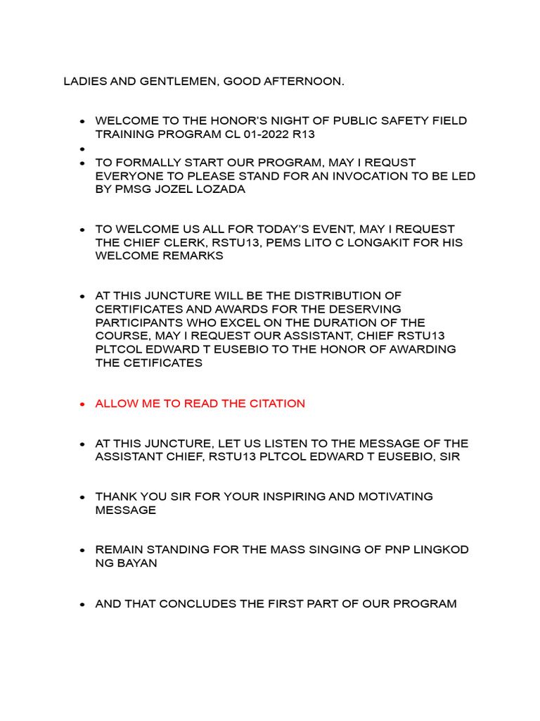 Honors Night Script | PDF | Government | Law Enforcement