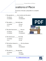 Prepositions of Place: Directions: Look at The Picture. Choose A Preposition To Complete
