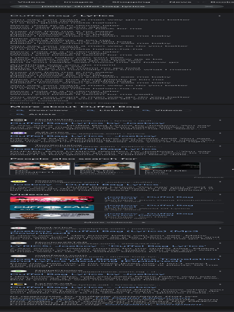 Joeboy Duffel Bag Lyrics Google Search PDF