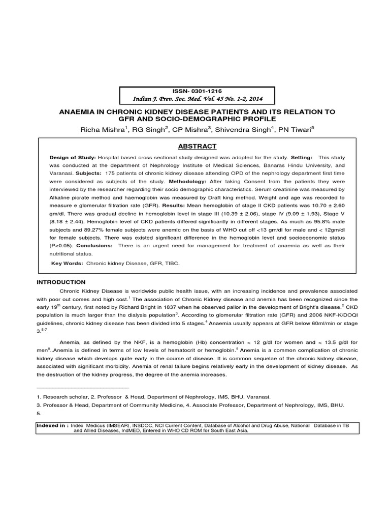 Anemia Journal PDF Chronic Kidney Disease Anemia