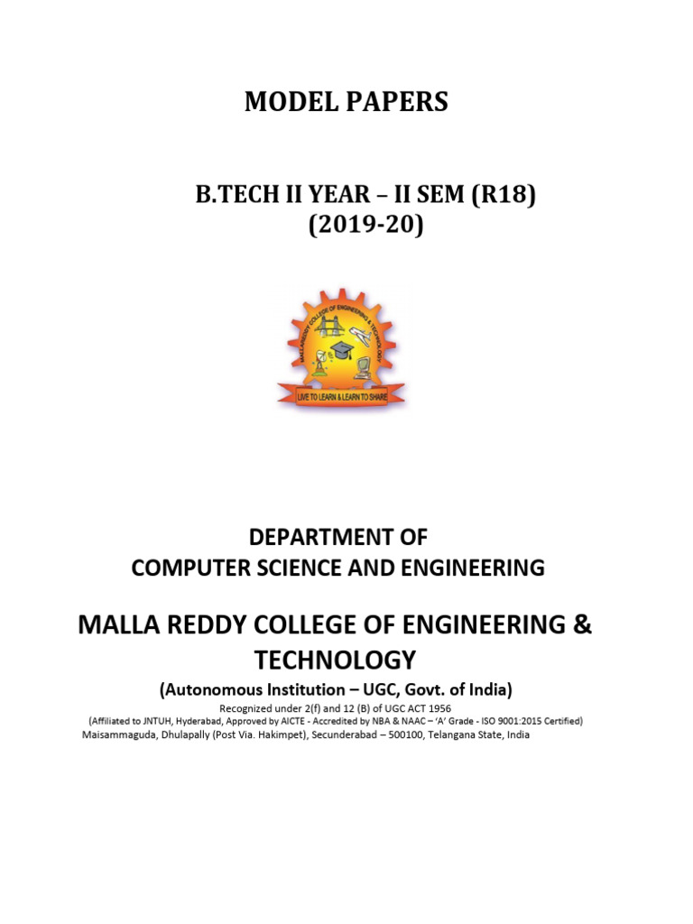 B.Tech II Sem Model Papers: Algorithms | PDF | Graph Theory | Mathematics