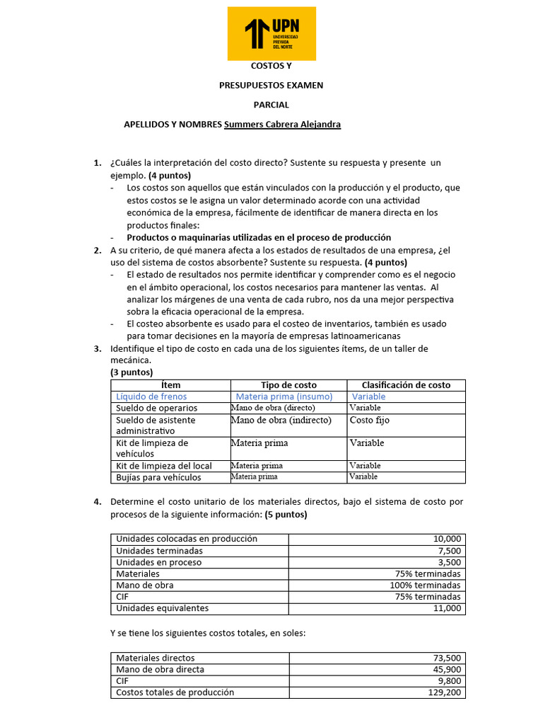 Upn - Costos y Presupuestos - Ep - Modelo 3 | PDF | Presupuesto | Economias