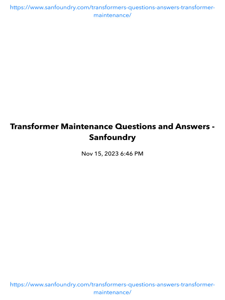 Transformer Maintenance Questions and Answers Sanfoundry PDF
