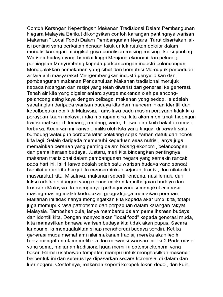 Contoh Karangan Bahasa Melayu Makanan | PDF