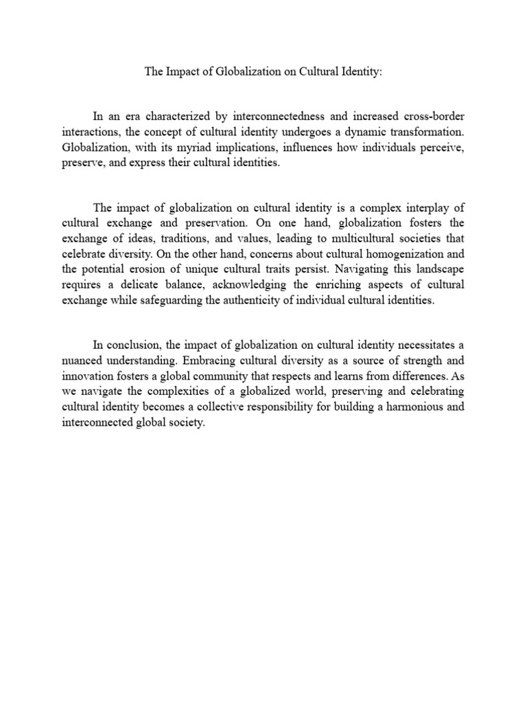 The Impact of Globalization On Cultural Identity | PDF