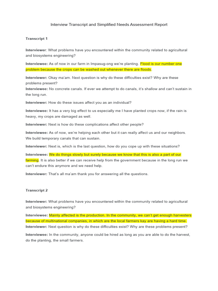 Interview Transcript and Simplified Needs Assessment Report On ...