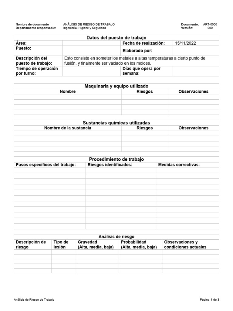 Formato Analisis de Riesgo de Trabajo | PDF