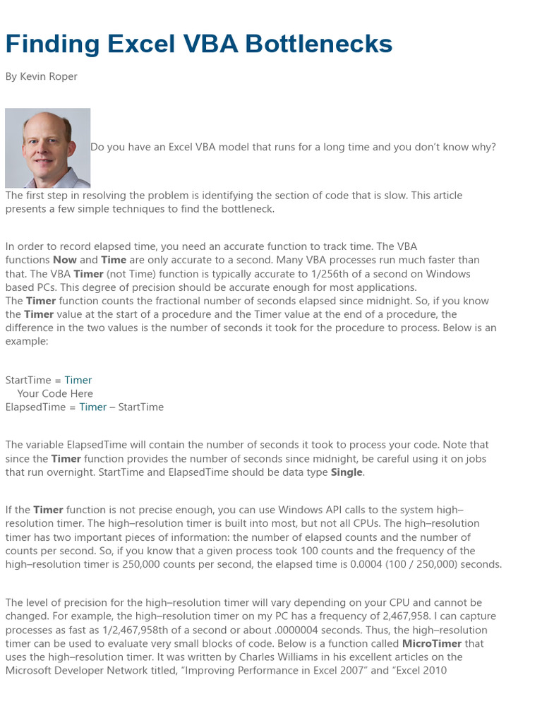 VBA Timer Functions for Performance Analysis | PDF | Microsoft Excel ...