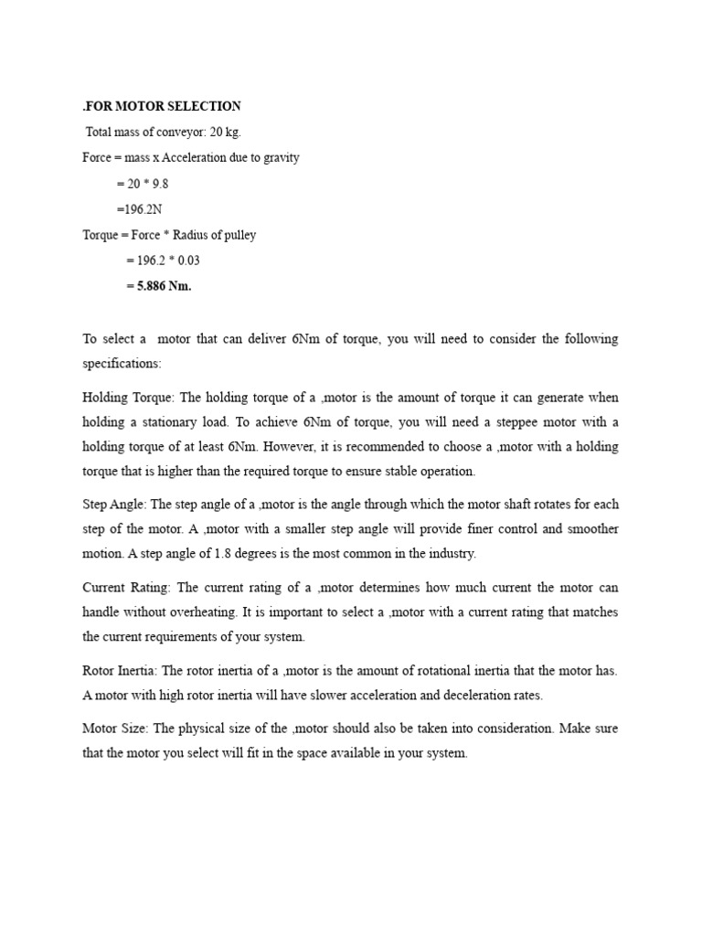 For Motor Selection PDF Electric Motor Torque