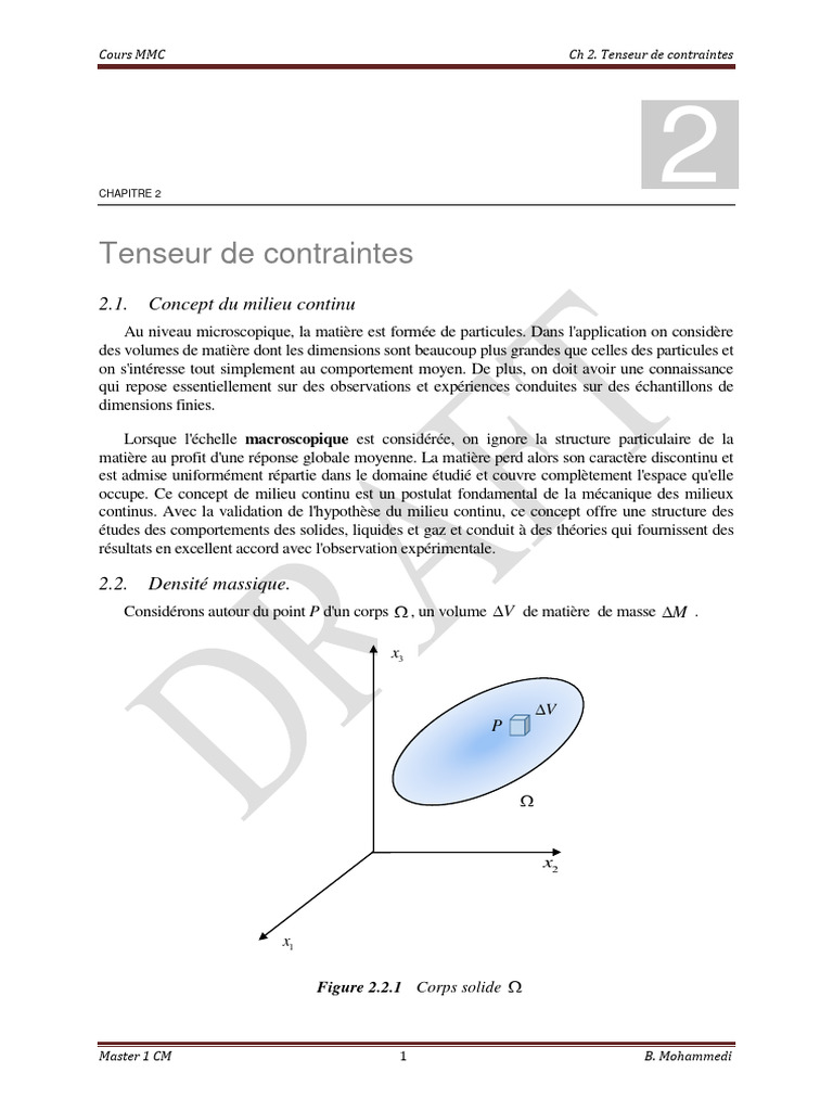 Tenseur de contraintes en milieu continu | PDF | Obliger | Masse
