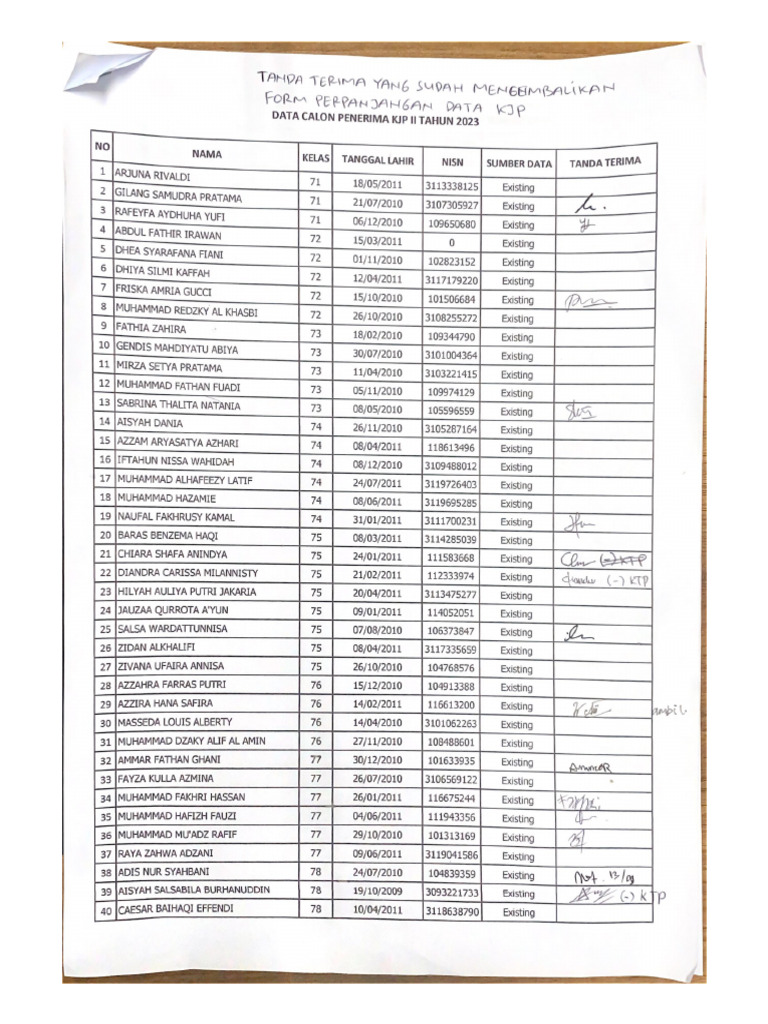 Tanda Terima Form Pengembalian Berkas KJP | PDF