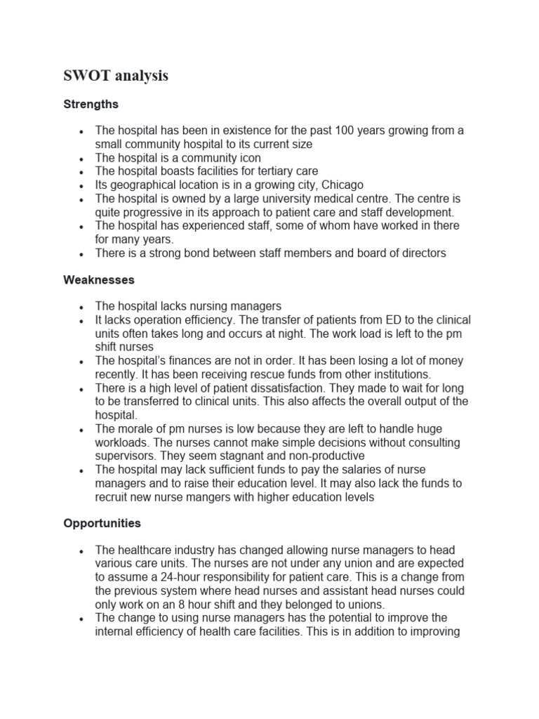 SWOT Analysis For Hospital | PDF | Investing | Swot Analysis