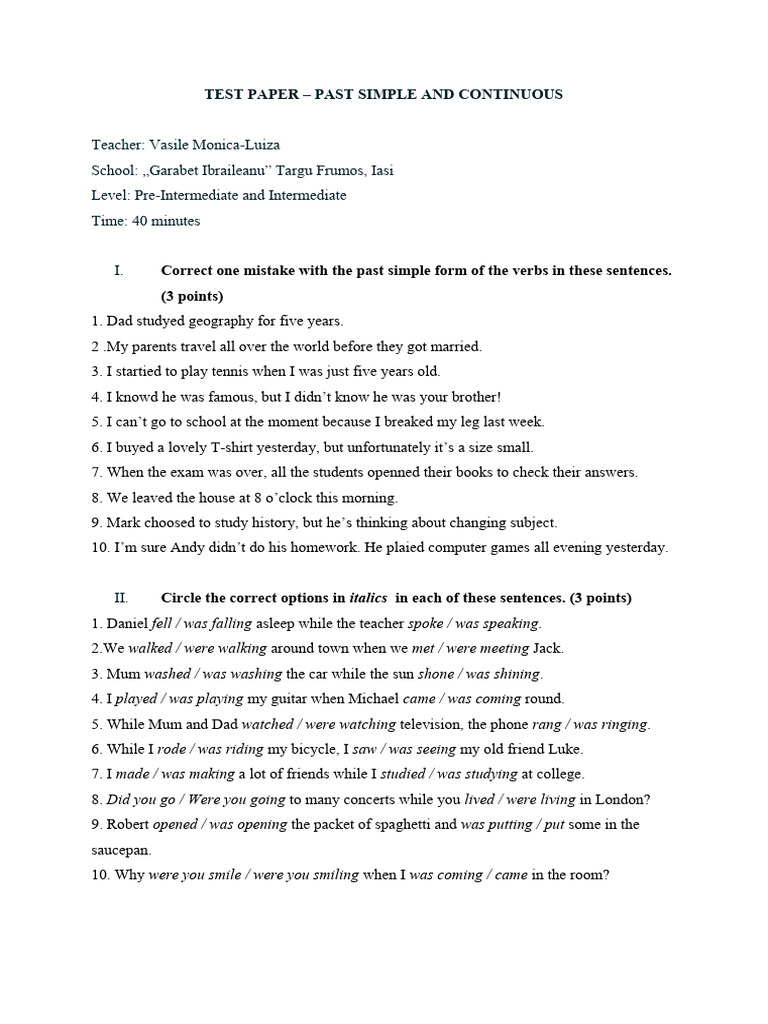 PAST SIMPLE AND PAST CONTINUOUS TEST PDF WITH ANSWERS visual data 7