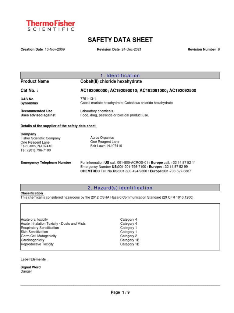 Safety Data Sheet: 1. Identification | PDF | Dangerous Goods | Firefighting