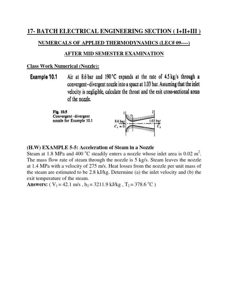 NUMERICALS APPLIED THERMODYNAMICS After Mid | PDF | Science & Mathematics