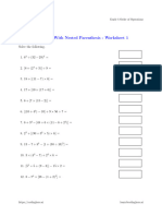 PEDMAS With Nested Parenthesis Worksheet 1