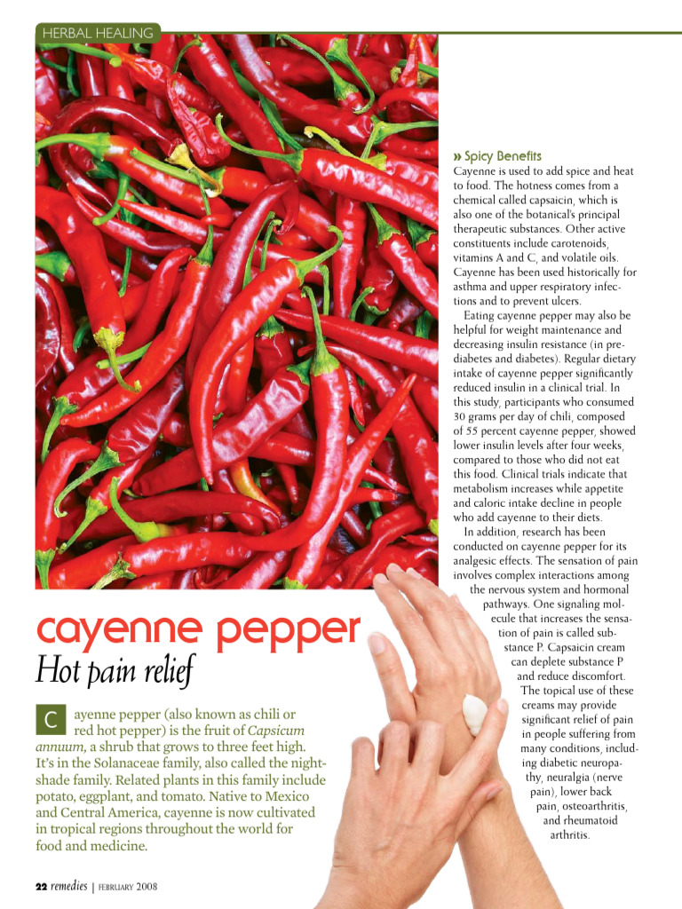 Cayenne Pepper Pain Relief PDF Chili Pepper Osteoarthritis