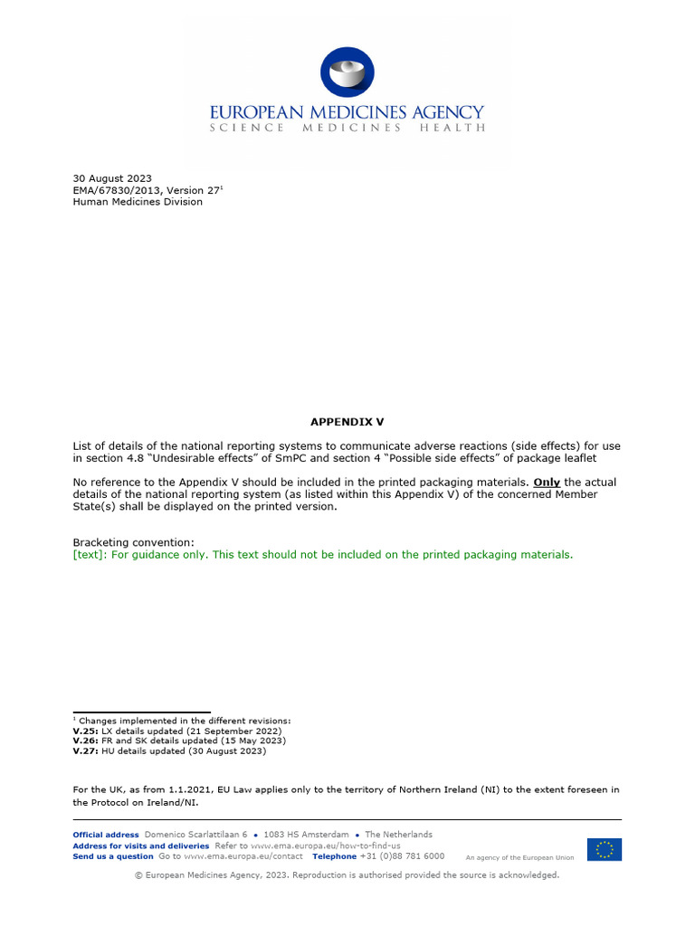 QRD Appendix V Adverse Drug Reaction Reporting Details en Download