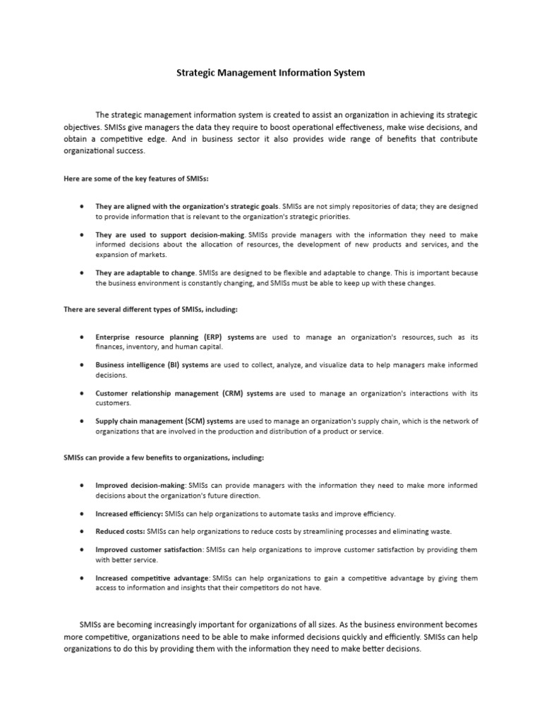 Strategic Management Information Systems | PDF | Enterprise Resource ...