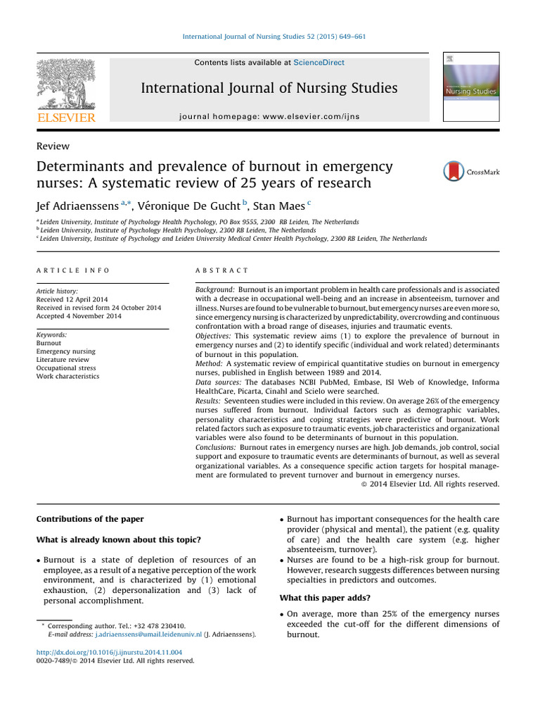 Adriaenssens - Determinants and Prevalence of Burnout in Emergency ...