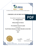 Certificate of Recognition: Dr. J. Mangayarkarasi