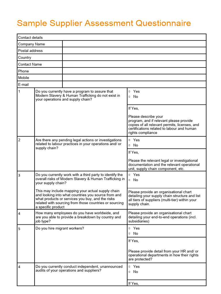 MS - High-Level Supplier Assessment Questionnaire | PDF | Human ...