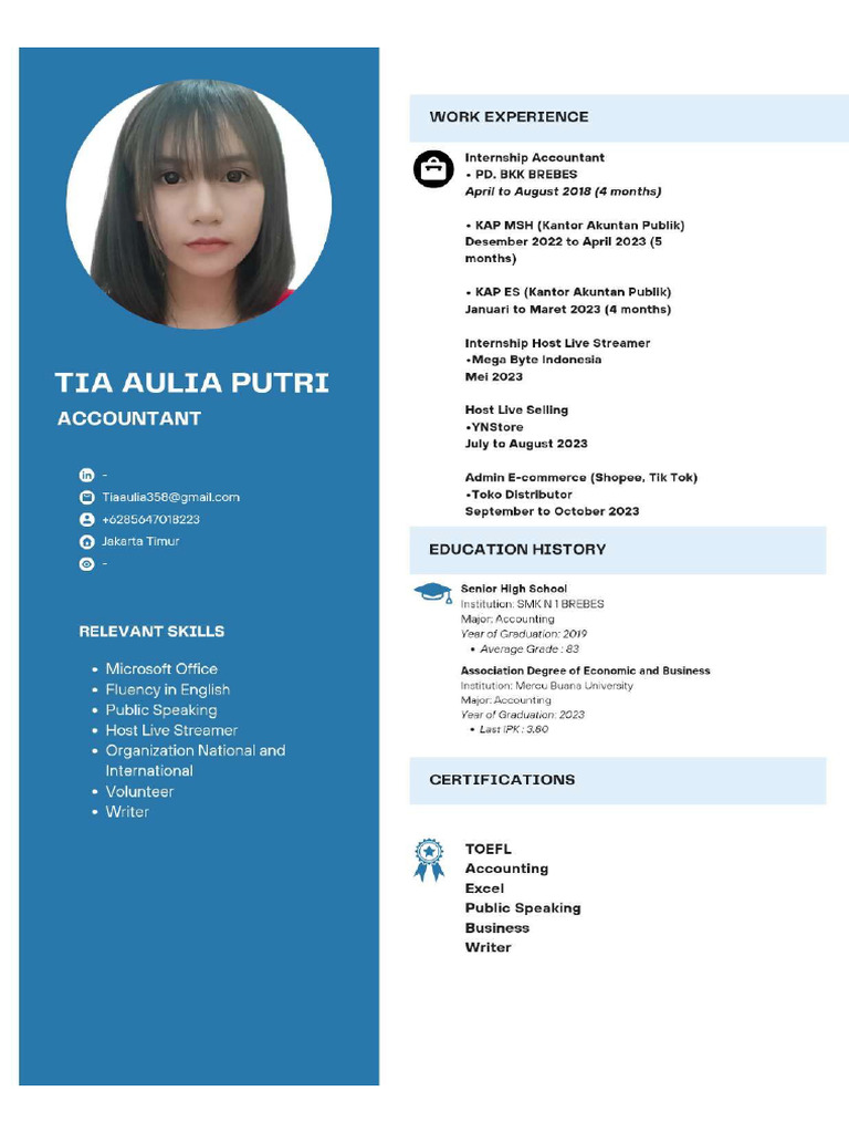 Tia Aulia Putri Host Live Streaming Resume PDF