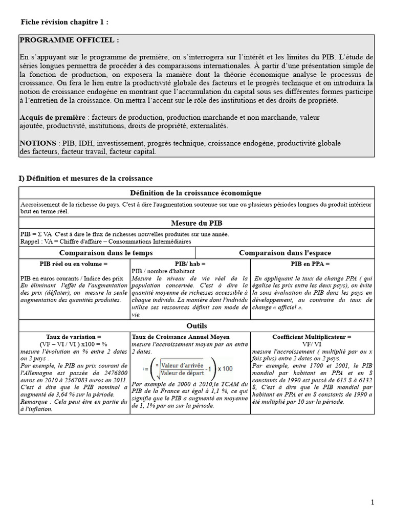 Croissance économique : PIB et limites | PDF | Produit intérieur brut ...