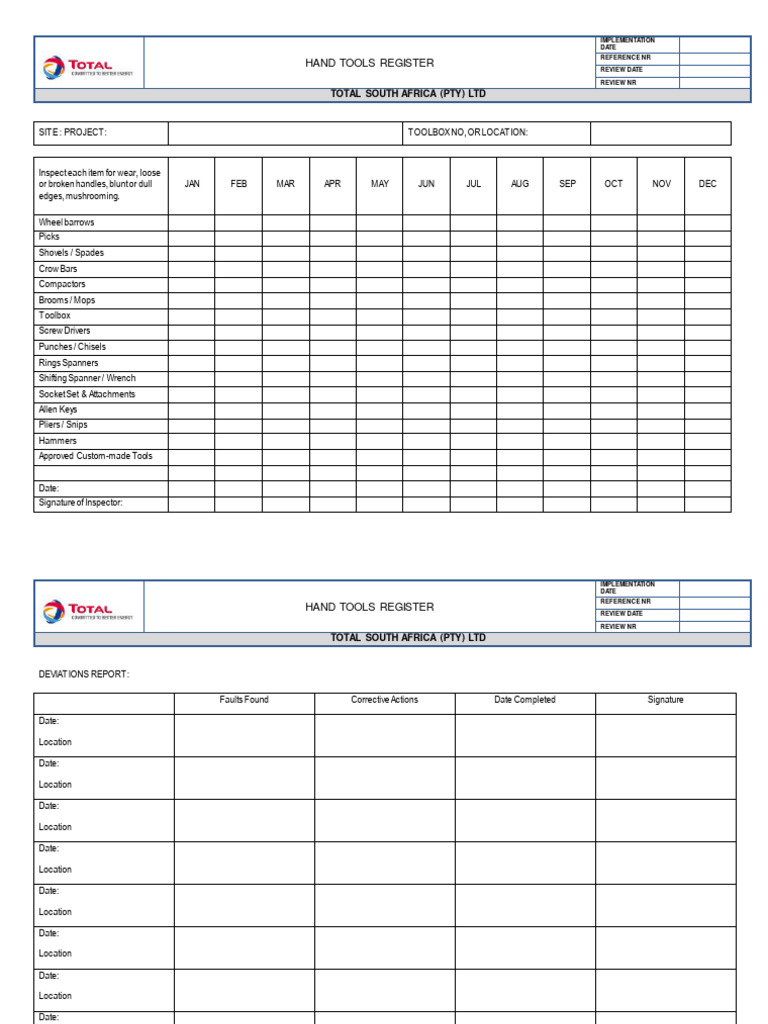 Hand Tool Register and Checklist (V1) PDF